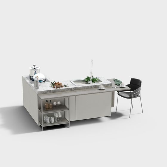 Modern Low-Polygon Kitchen Island 3D Model