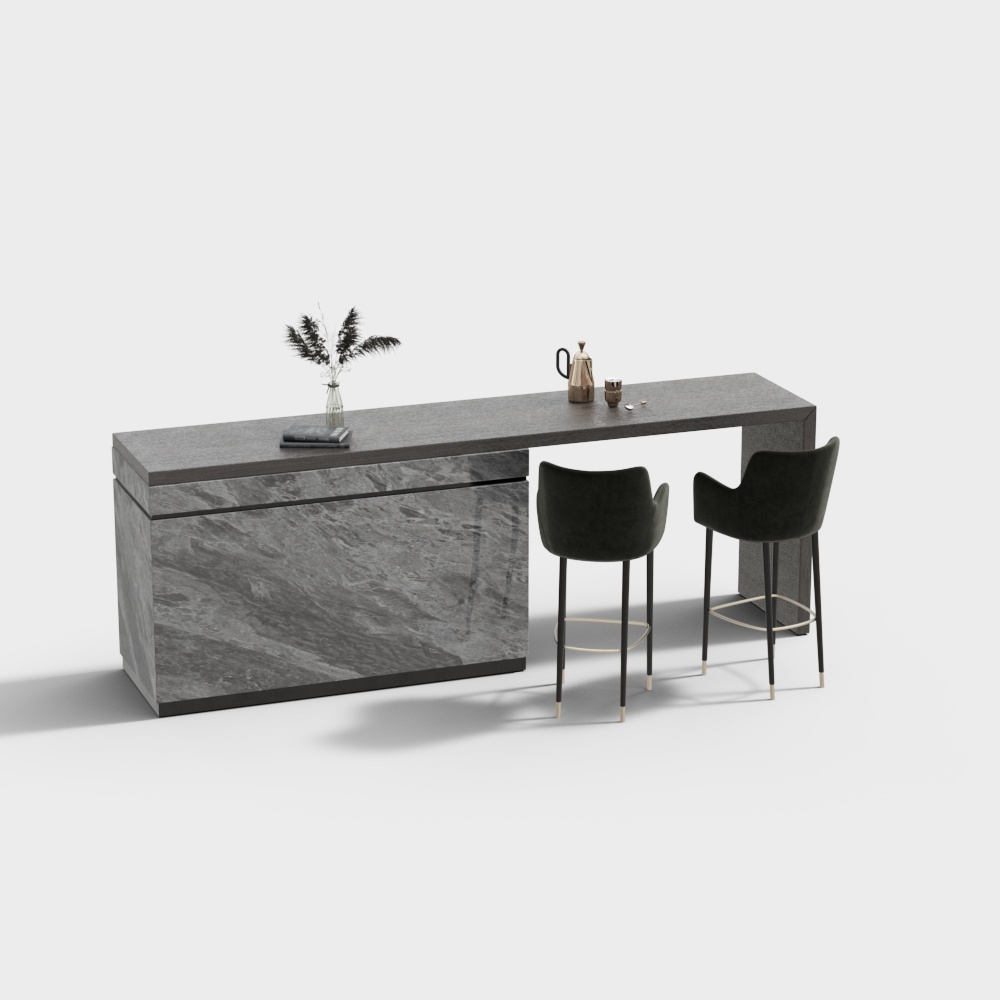 Urban Bar Counter 3D Model – Gray Marble & Metal