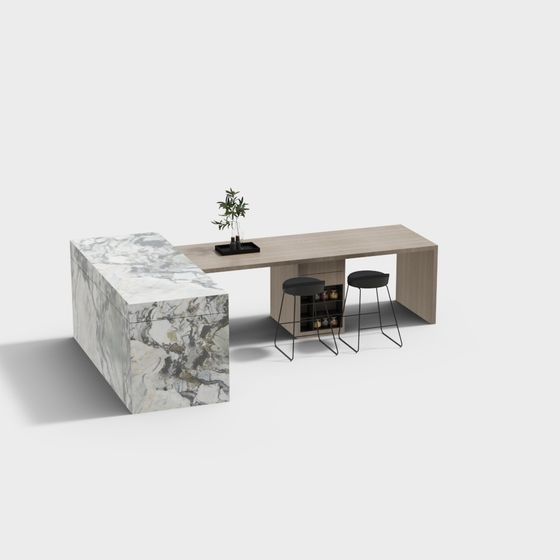 Contemporary Minimalist Bar Counter 3D model