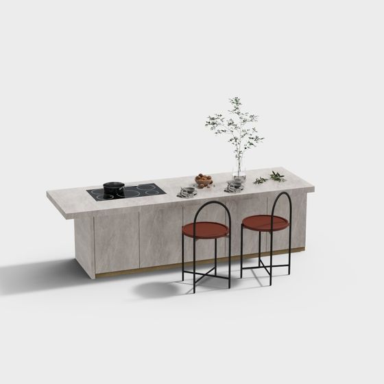 Stylish Low-Poly Kitchen Island 3D Model