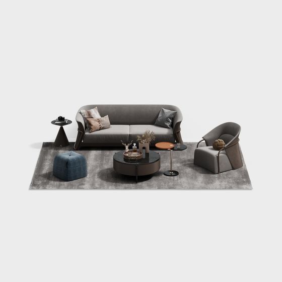 Stylish Low Polygon Sofa Set 3D model
