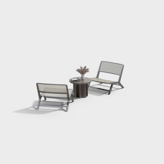 Outdoor Table and Chairs 3D Model in Earth Color