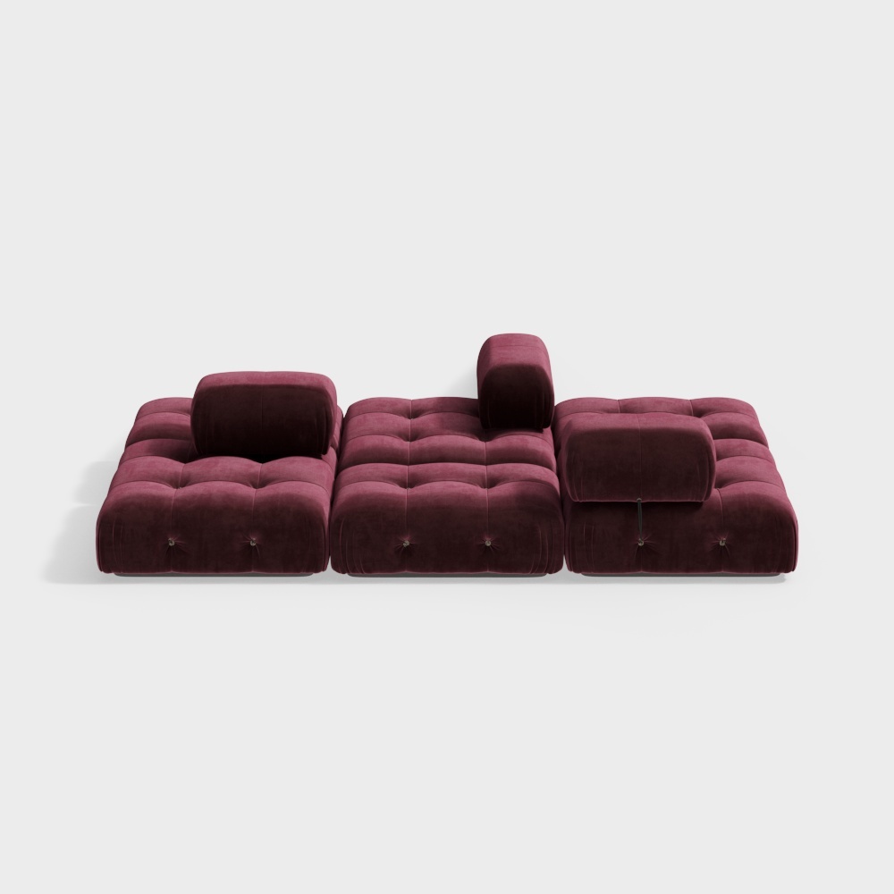 Elegant Velvet Sofa 3D Model – Low-Poly Quilted Design