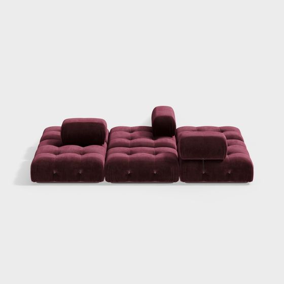 Elegant Low-Poly Velvet Sofa 3D model