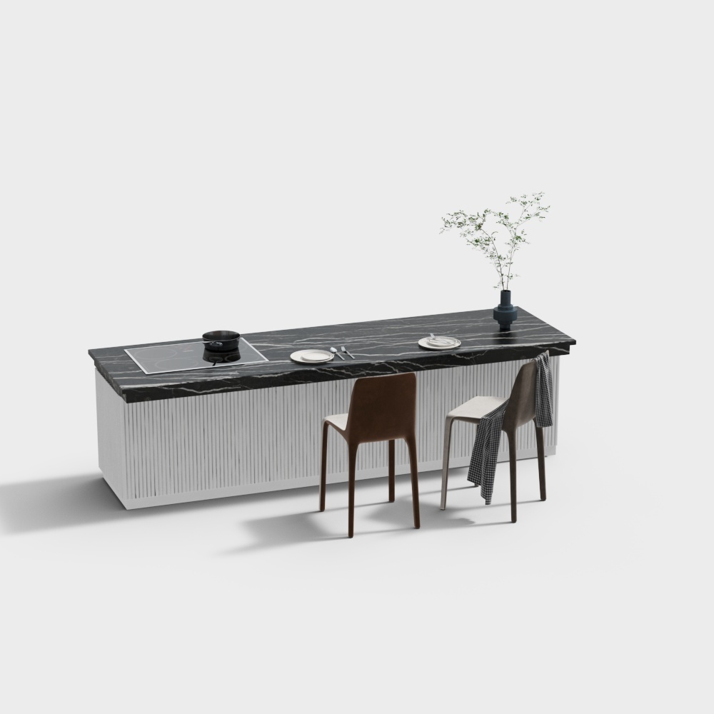 Minimalist Bar Counter 3D Model – Marble and Leather