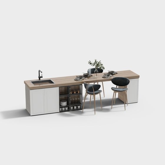 Urban Kitchen 3D Model in Modern Minimalist Aesthetic