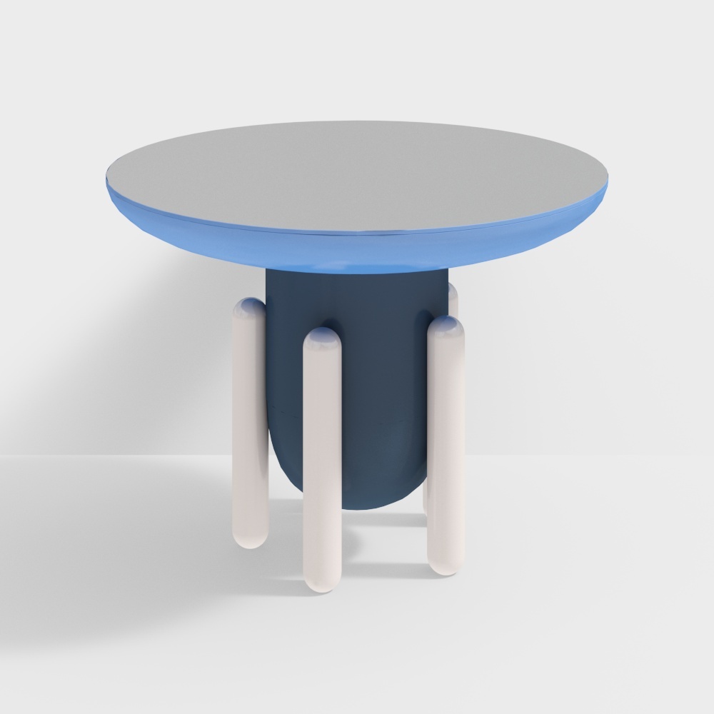 Low-Poly Blue Round Table 3D Model – Minimalist Design