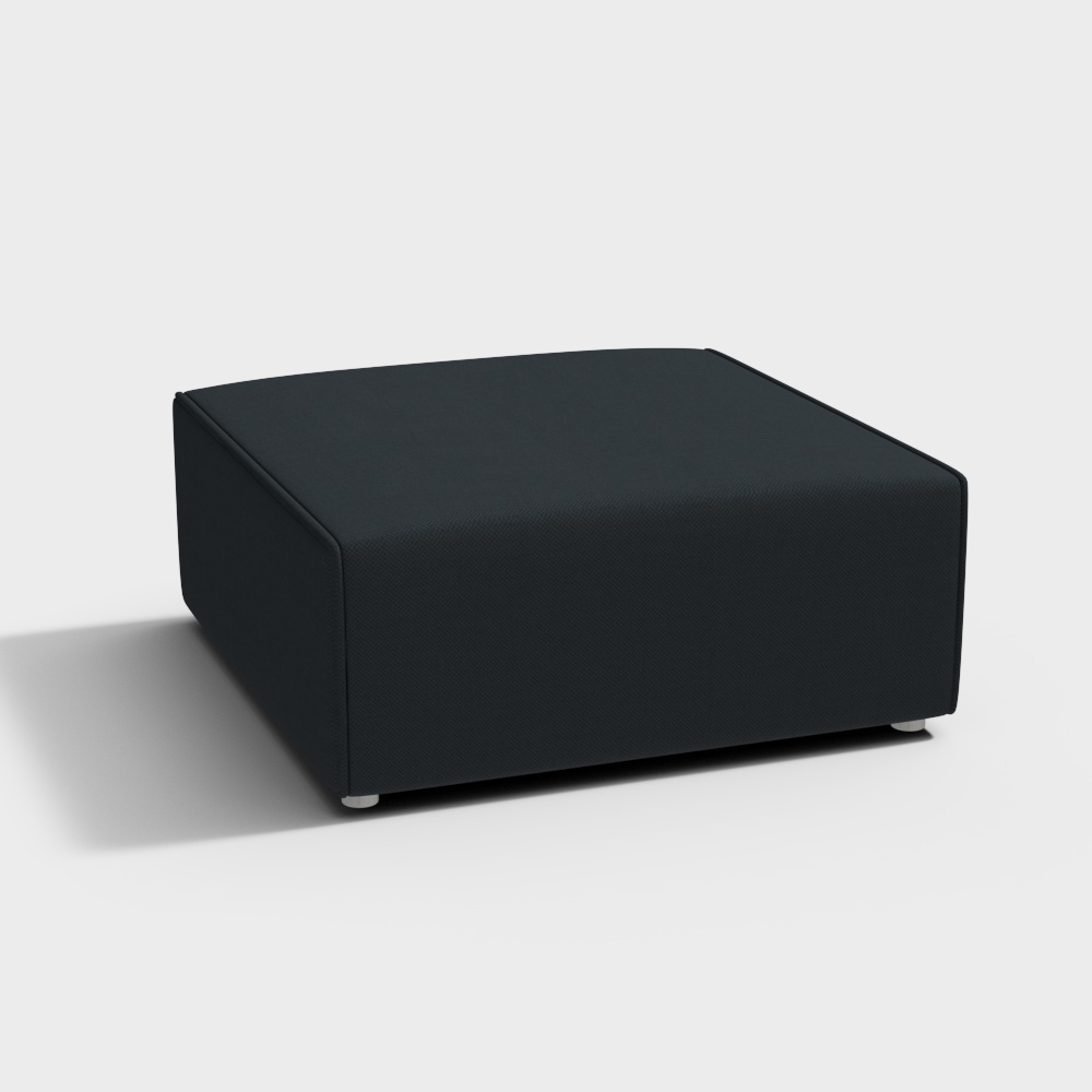 Urban Cube Ottoman 3D Model – Minimalist Black Leather