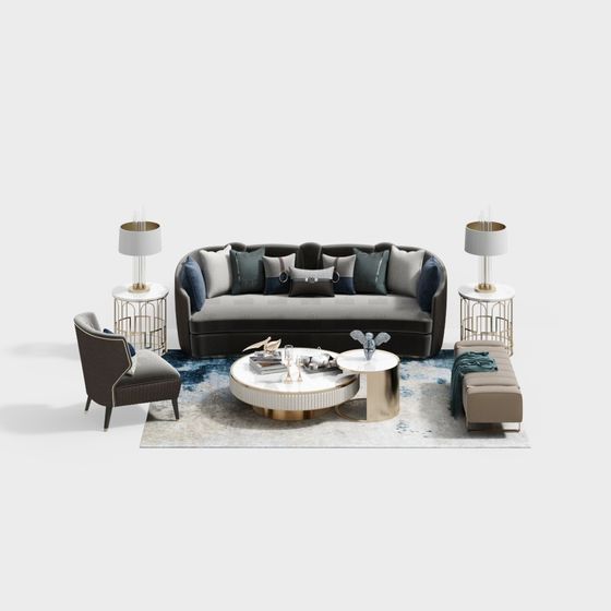 Cozy Sofa Set 3D Model for Comfortable Living Rooms