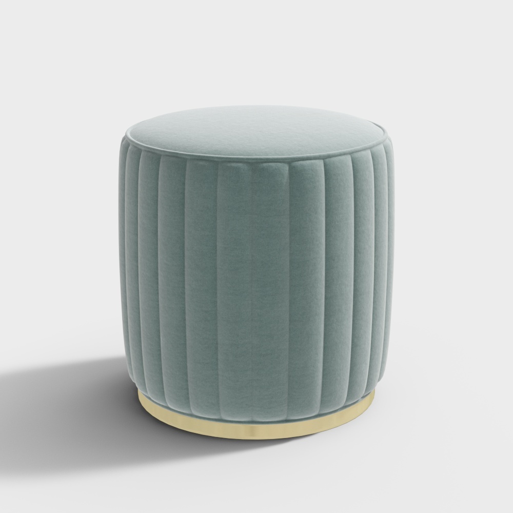Elegant Round Stool 3D Model – Velvet & Gold Design