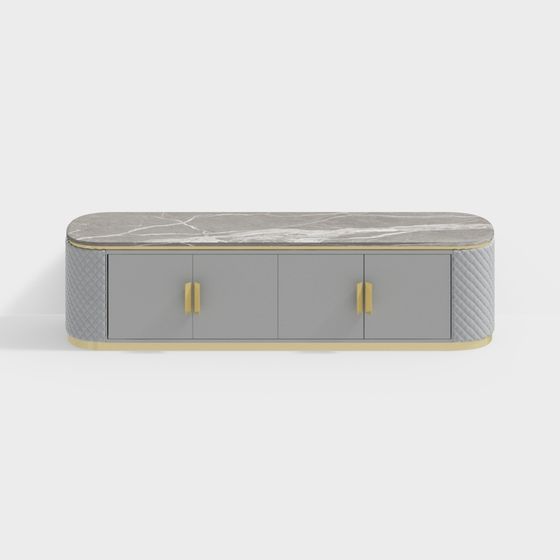 Stylish Gray Marble TV Cabinet 3D model for Modern Spaces