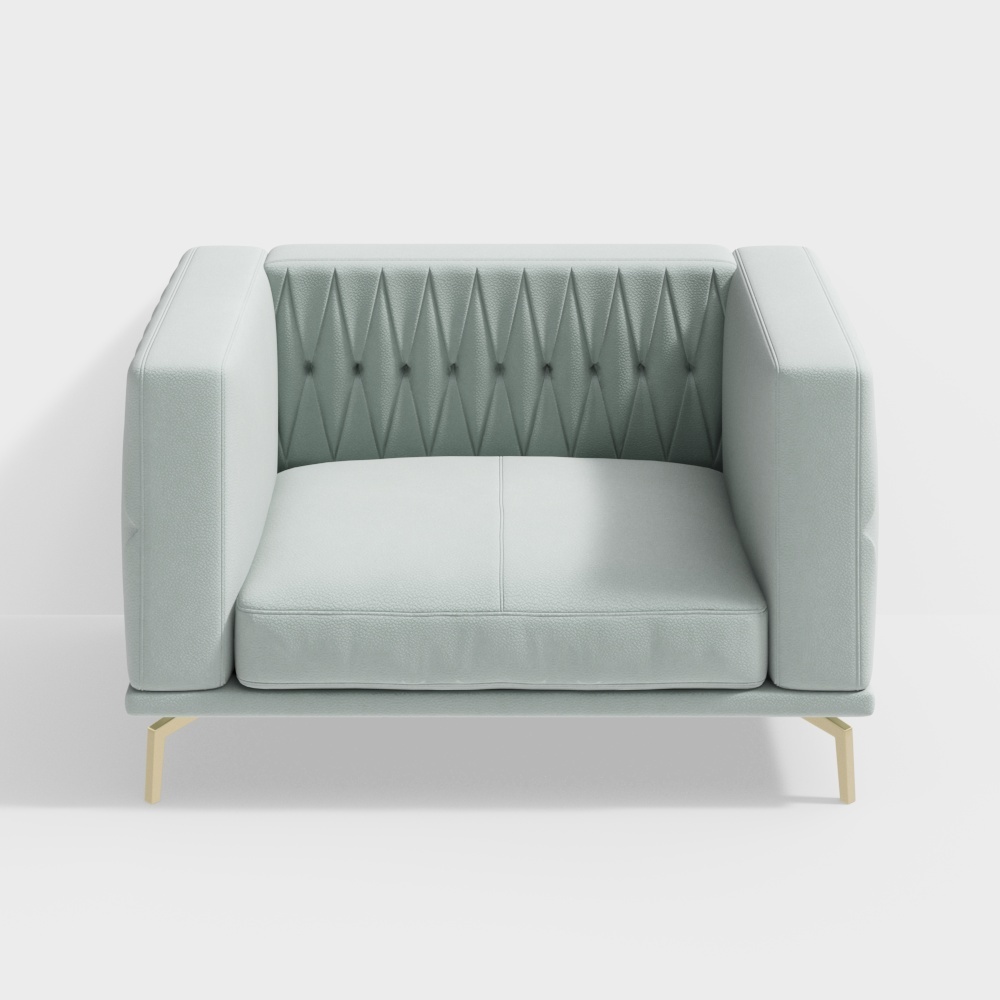 Urban Elegance Sofa 3D Model – Green Leather & Gold Legs