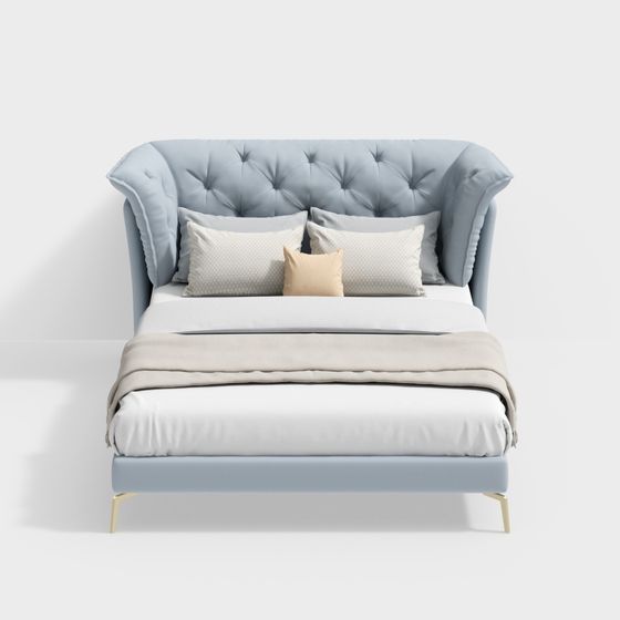 Elegant Low-Polygon 3D Bed Model for Modern Interiors