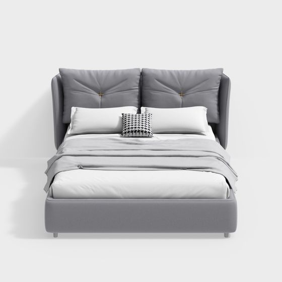 Stylish Modern Gray Bed Frame 3D model
