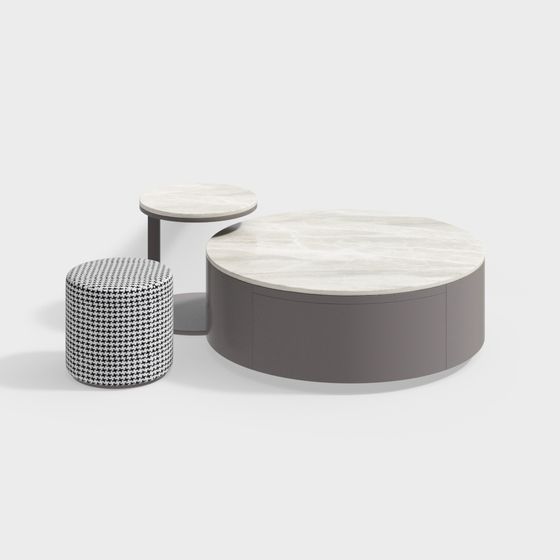 Modern Minimalist Round Table and Stool Set 3D model