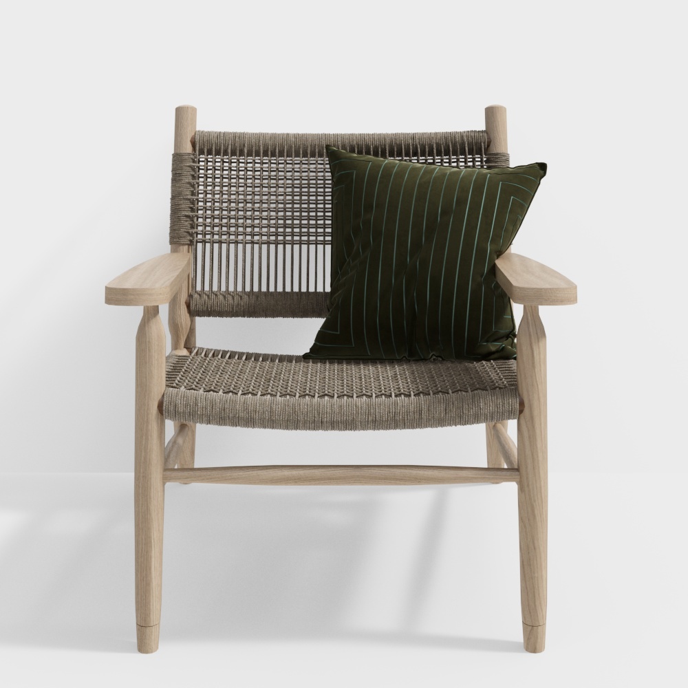 Elegant Nordic Style 3D Chair – Oak Frame, Woven Cushions