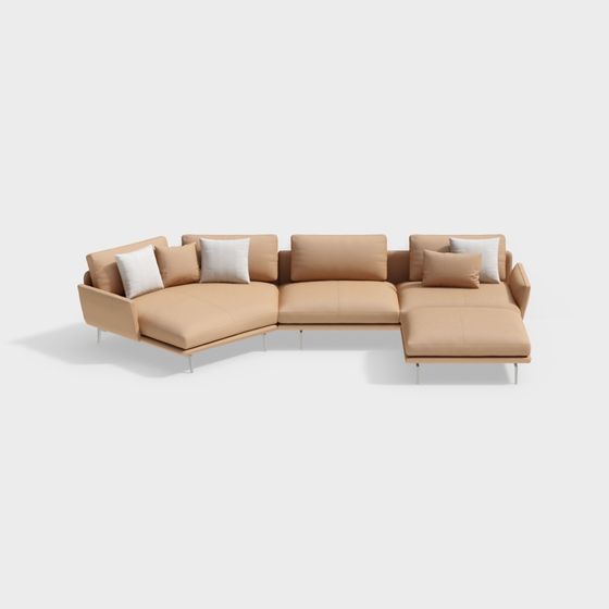 Elegant Brown L-Shaped Sofa 3D Model for Living Rooms