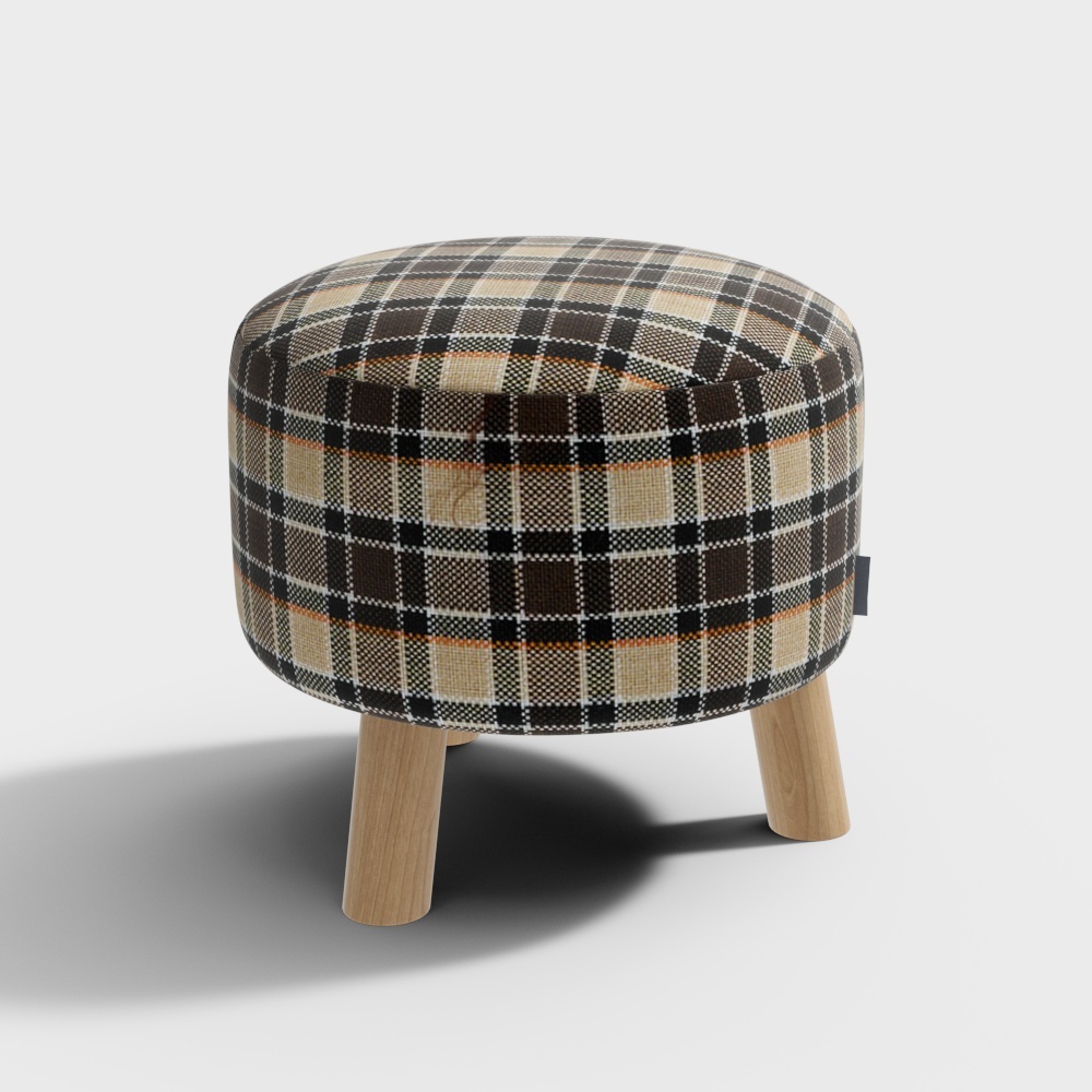 Charming Round Stool 3D Model – Low-Poly Vintage Design