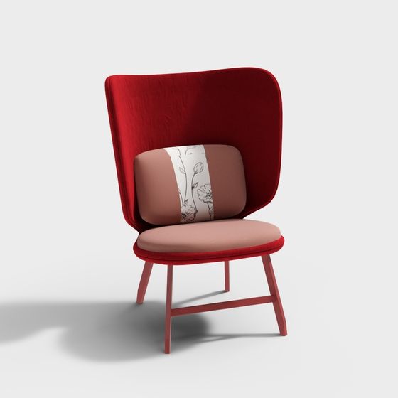 Stylish Red Velvet Armchair 3D model