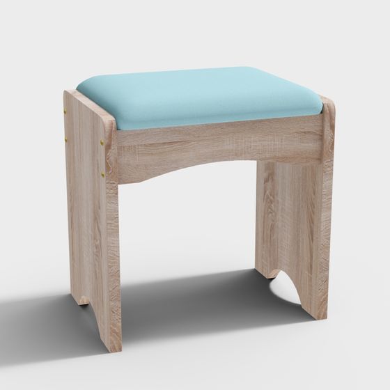 Elegant Wooden Vanity Stool 3D model