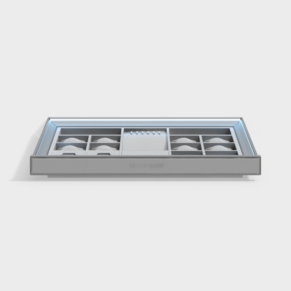 Negco light leather panel three-sided light source ornament divider box (Hermès gray ice blue light)