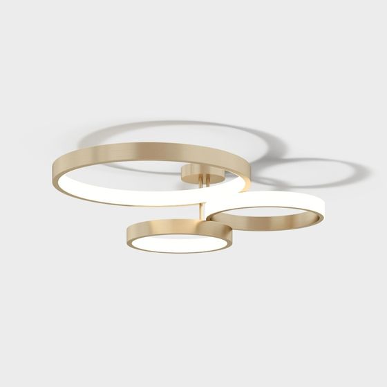 Modern Simple Ceiling Lamp 3D Model in Brown with Three Circles