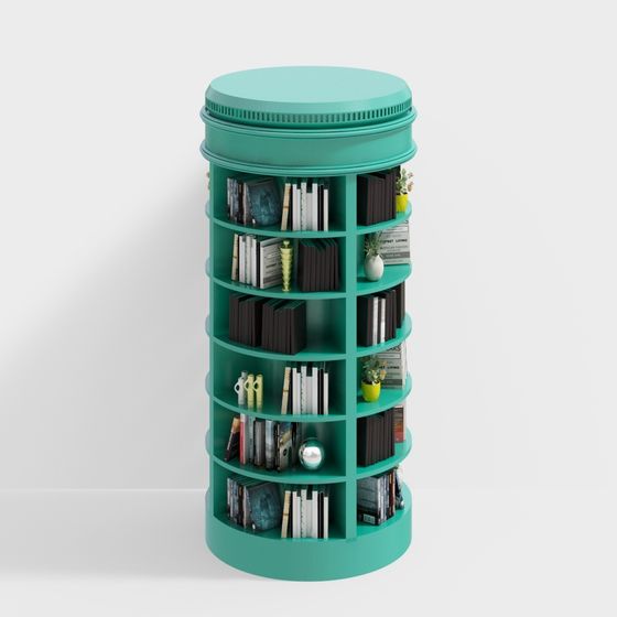 Stylish Low-Poly Rotating Bookshelf 3D model