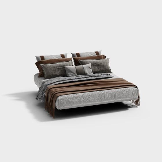 Elegant Low-Polygon Bed 3D model for Contemporary Spaces