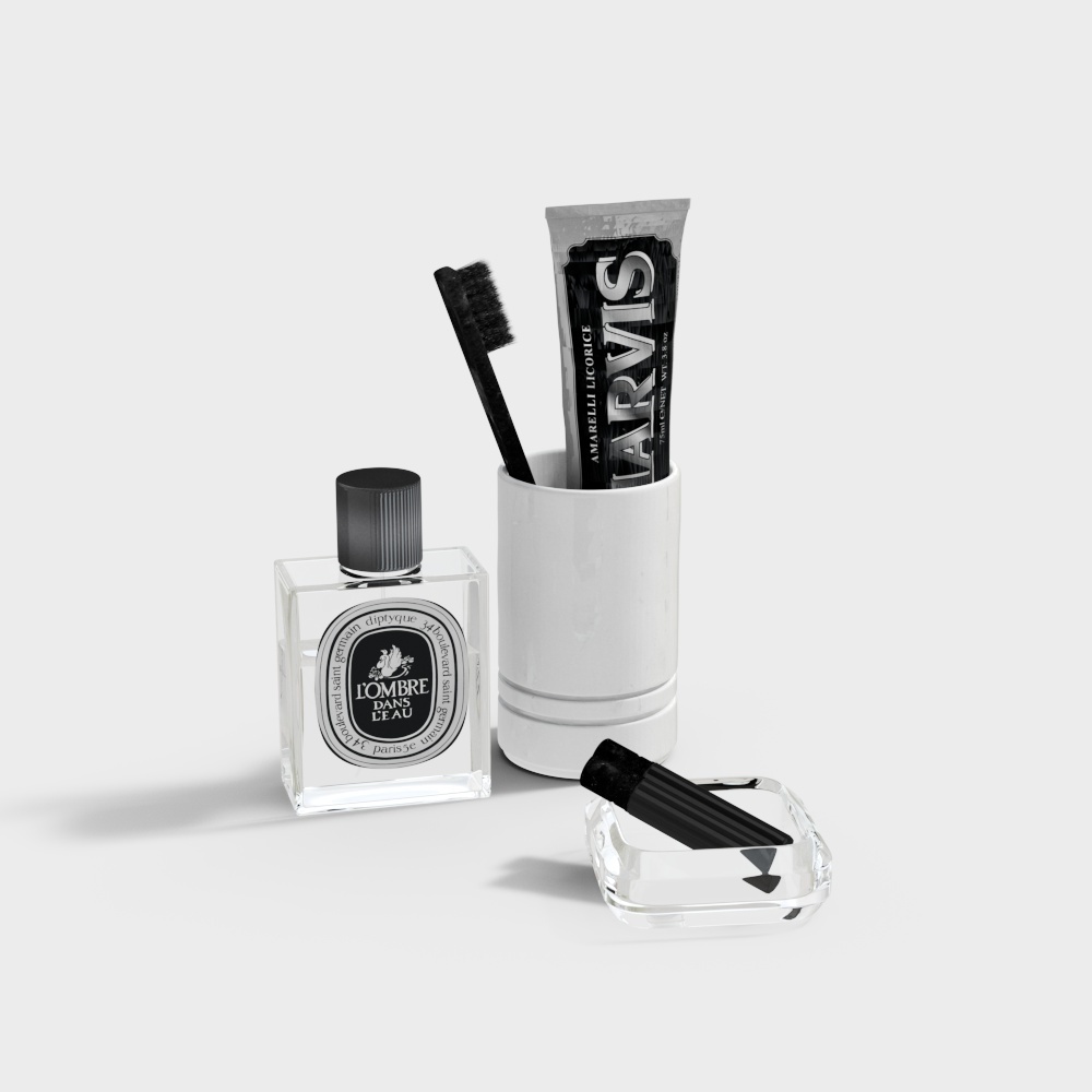 Modern bathroom toothpaste and toothbrush supplies