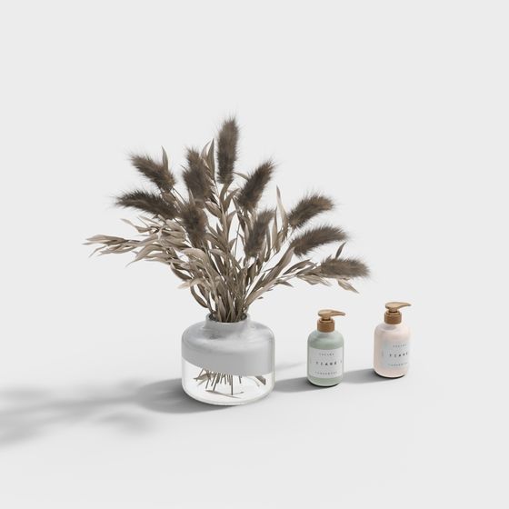 Elegant Low Poly 3D Model of Glass Vase and Soap Dispensers