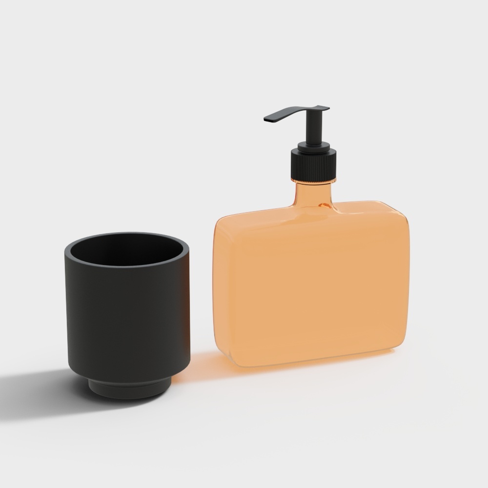 Low Polygon Soap Dispenser Set – Transparent Orange Bottles