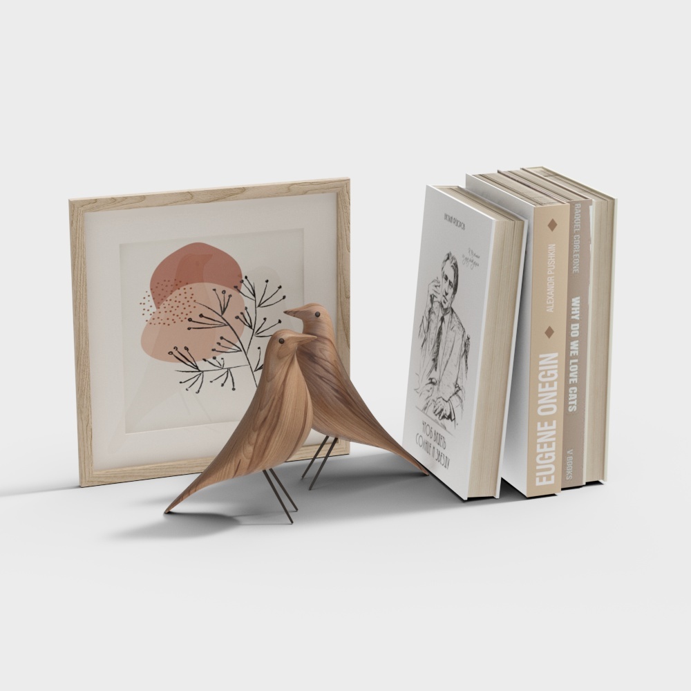 Elegant Wooden Bird Sculpture 3D Model – Natural Wood Texture