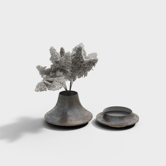 Concrete Vase with Dried Flowers 3D model