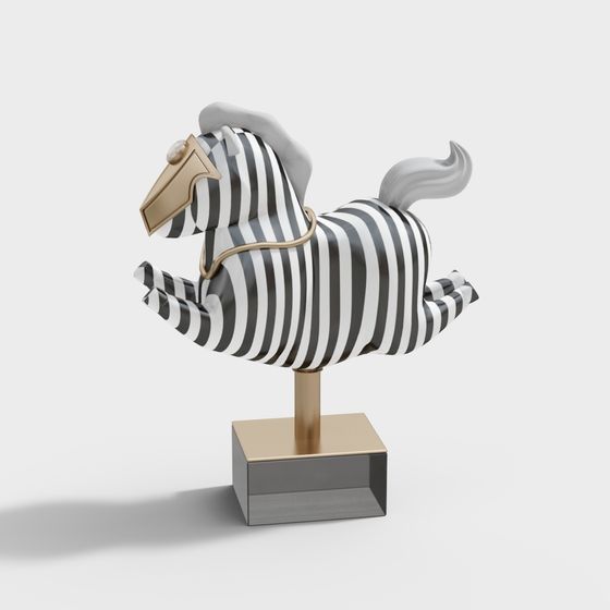 Stylish Black and White Striped Rocking Horse 3D model
