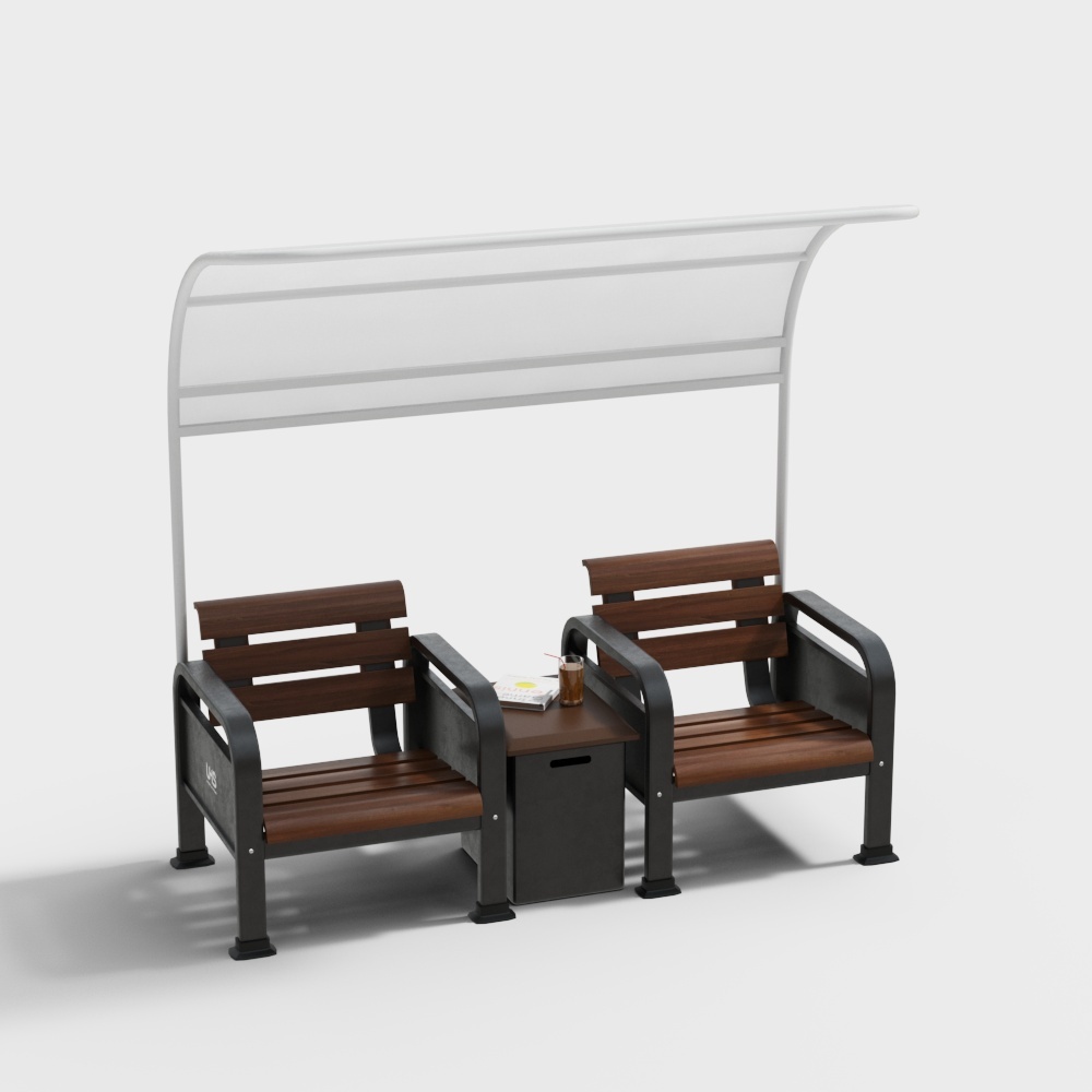 Modern Public Seating 3D Model – Wood & Metal Design