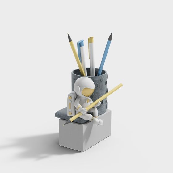 Futuristic Low-Poly Pen Holder 3D model