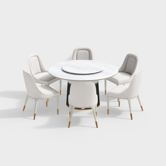 Marble Dining Table and Chair Set 3D model