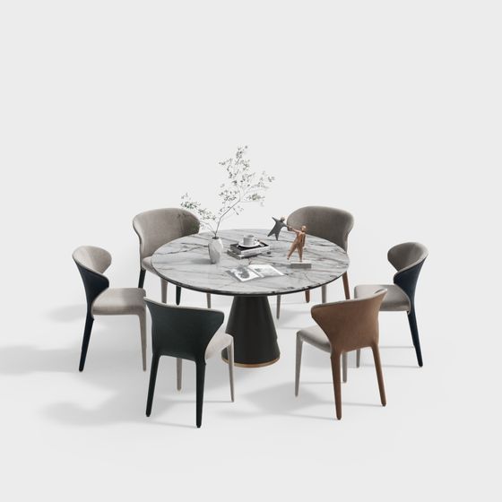 Modern Light Luxury Restaurant Table Set 3D Model