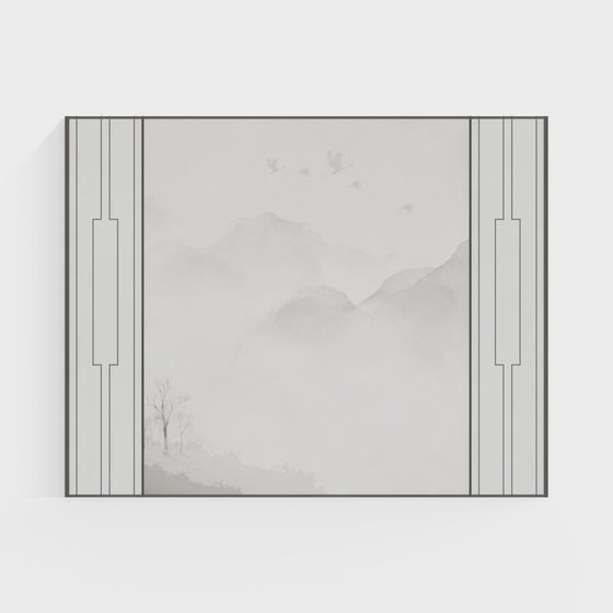 Ink Wash Landscape Screen 3D model for Creative Projects