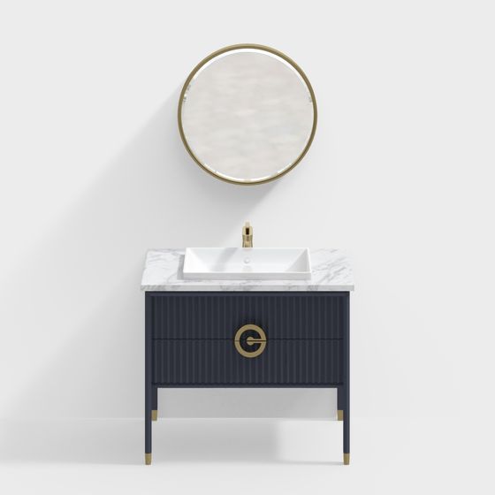 Elegant Navy Blue Bathroom Cabinet 3D model