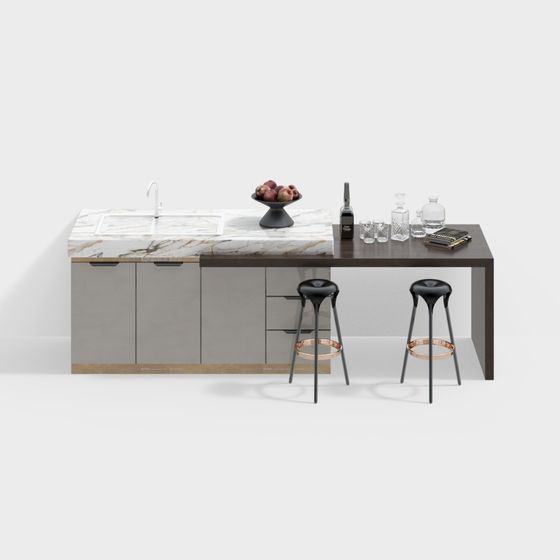 Stylish Kitchen Island 3D model for Modern Spaces