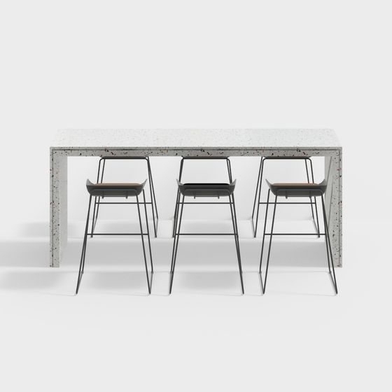 Stylish Concrete Bar Counter with Metal Stools 3D model