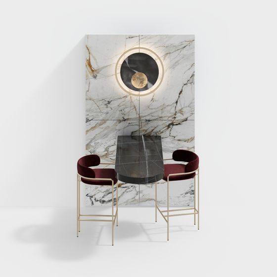 Marble Dining Table and Chairs 3D model