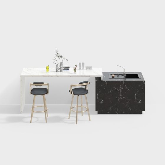 Elegant Minimalist Kitchen Bar Design 3D model