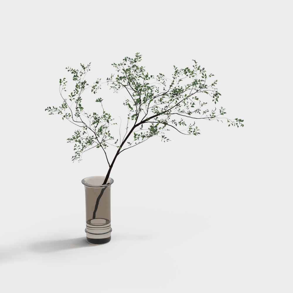 Natural Harmony Low-Poly 3D Model – Green Leaves & Glass Vase