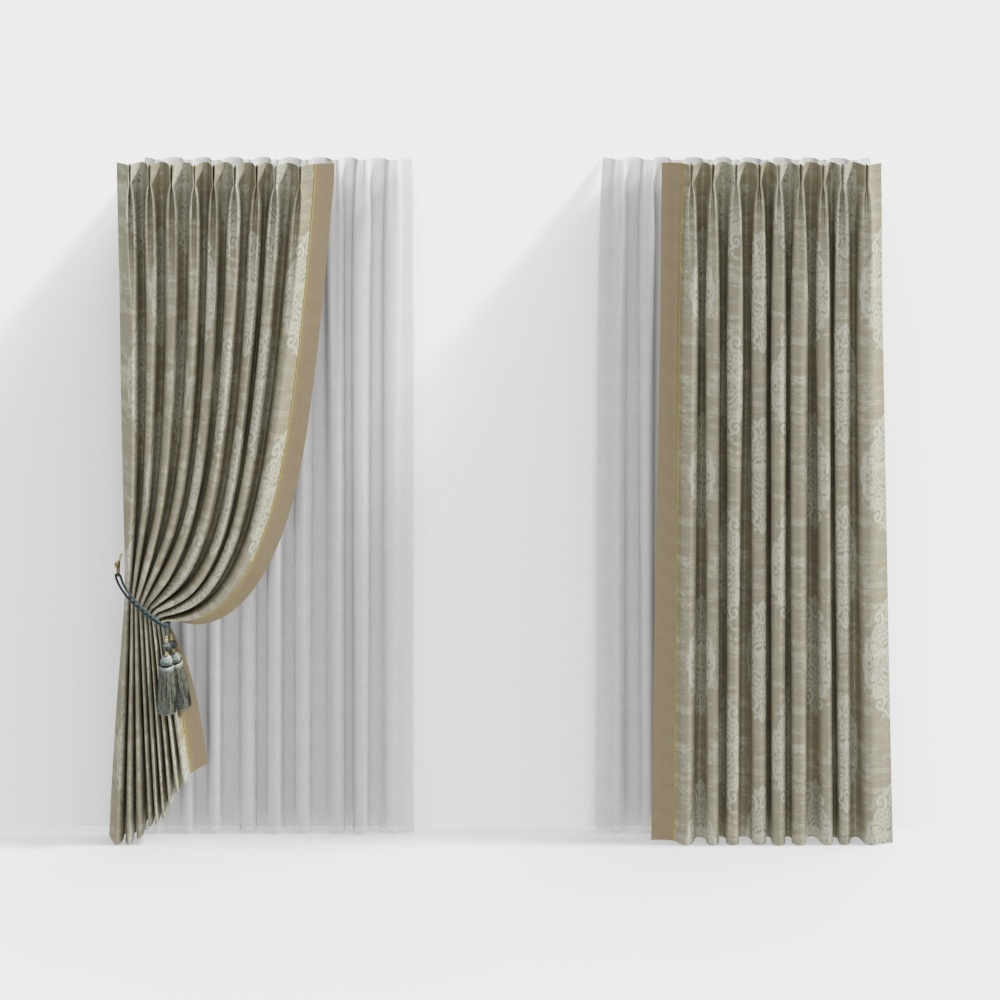 Elegant Curtain 3D Model – Soft Beige Fabric Design