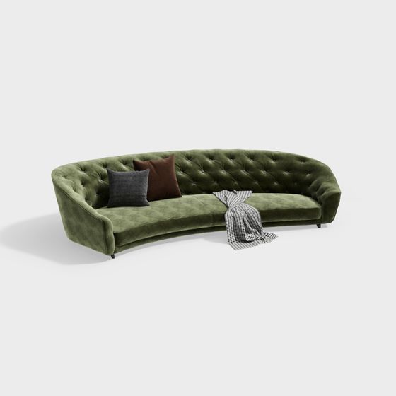 Elegant Green Velvet Sofa 3D model
