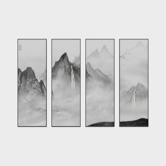 Low Poly Ink Landscape 3D model for Creative Projects