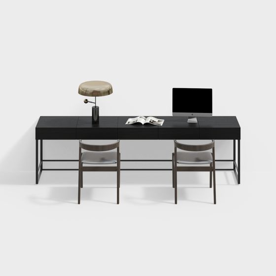Modern Study Desk and Chair Combination 3D Model