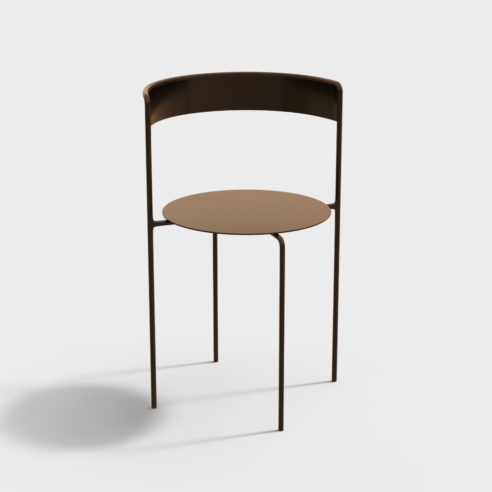Modern brown metal chair with round seat and curved backrest on white background